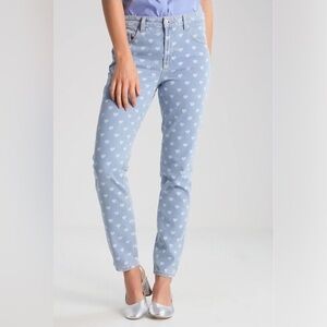 DIESEL 'de-lou-f' Heart Print Jeans Size 27 bleached blue cotton